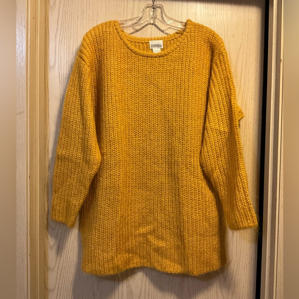 Vintage 90s Moda International Mustard Yellow Mohair Blend Crewneck Sweater M